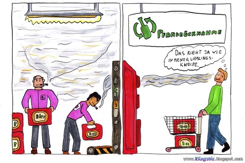 Cartoon: Kneipenduft (medium) by Blogrovic tagged bobrovic,copic,comic,rauchen,zigaretten,pfand,pfandannahme,leergut,kneipe,pawlowscher,reflex