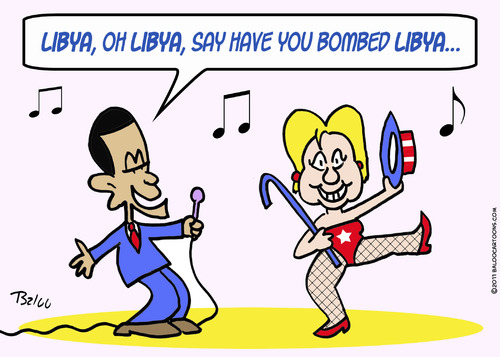 Cartoon: 1bombed libya obama hillary clin (medium) by rmay tagged 1bombed,libya,obama,hillary,clin