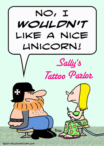 Cartoon: biker tattoo nice unicorn (medium) by rmay tagged biker,tattoo,nice,unicorn