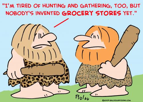 Cartoon: caveman hunting gathering grocer (medium) by rmay tagged caveman,hunting,gathering,grocer
