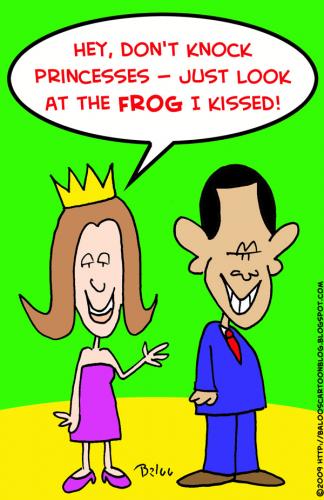 Cartoon: frog kissed caroline kennedy oba (medium) by rmay tagged frog,kissed,caroline,kennedy,obama