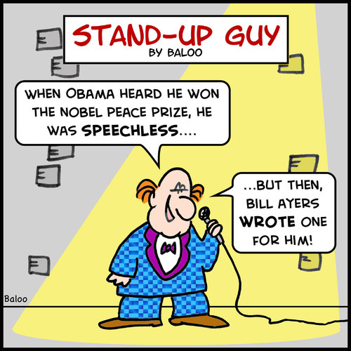 Cartoon: Obama bill ayers standup nobel (medium) by rmay tagged obama,bill,ayers,standup,nobel