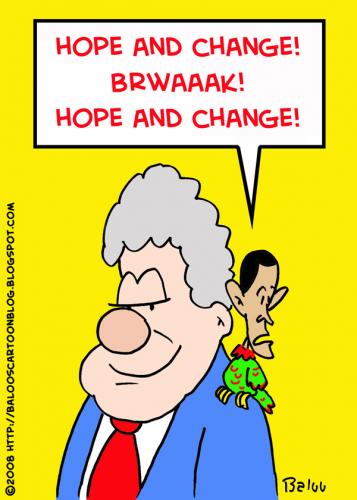 Cartoon: OBAMA BILL CLINTON PARROT HOPE (medium) by rmay tagged obama,bill,clinton,parrot,hope,change