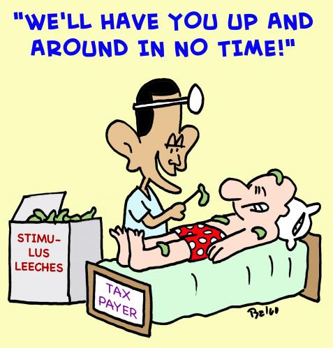 Cartoon: Obama Leech stimulus (medium) by rmay tagged obama,leech,stimulus