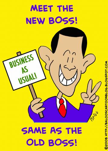 Cartoon: OBAMA MEET NEW BOSS SAME OLD BOS (medium) by rmay tagged obama,meet,new,boss,same,old,bos