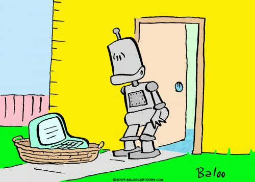 Cartoon: robot computer doorstep (medium) by rmay tagged robot,computer,doorstep