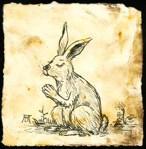 Cartoon: Betender Hase (medium) by GB tagged objekt,ausstellung,museum,aquarell,zeichnung,radierung,stich,druck,künstler,kunst,hase,nürnberg,ad,dürer,albrecht,albrecht dürer,hase,nürnberg,künstler,kunst,druck,radierung,zeichnung,museum,albrecht,dürer