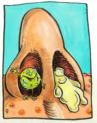 Cartoon: Popel und Schlonz (medium) by GB tagged nase,nose,rotz,popel,schnupfen,erkältung,gesundheit,nase,nose,rotz,popel,schnupfen,erkältung,gesundheit