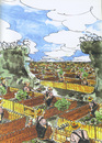 Cartoon: german schrebergardens (small) by GB tagged wende,mauer,wall,ddr,brd,mauerfall,kleingärtner,bundesbürger,wiedervereinigung,berliner,ossie,wessie,november