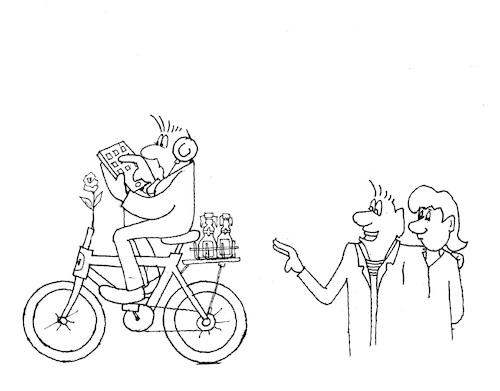 Cartoon: autonomes Radfahren (medium) by Retlaw tagged fahrrad,ohne,lenker,mit,smartphon,sichere,fortbewegung