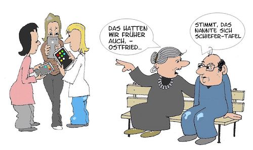 Cartoon: früher war alles anders (medium) by Retlaw tagged jung,alt,neuzeit,digitalisierung,missverständnis