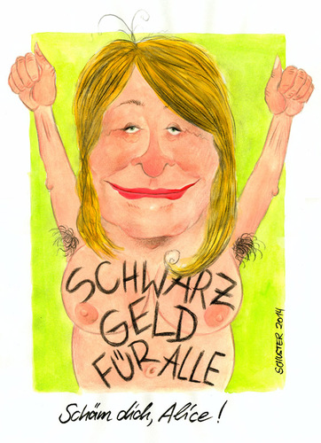 Cartoon: Alice Schwarzer (medium) by Mario Schuster tagged karikatur,cartoon,mario,schuster,alice,schwarzer,geld,konto