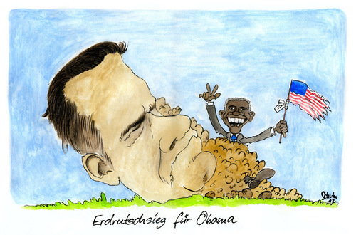 Cartoon: Erdrutschsieg für Obama (medium) by Mario Schuster tagged karikatur,cartoon,mario,schuster,barack,obama,mitt,romney,wahlen,usa,2012