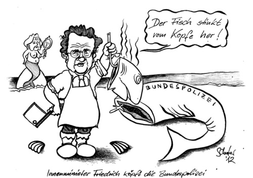 Cartoon: Friedrich köpft Bundespolizei (medium) by Mario Schuster tagged karikatur,cartoon,schuster,mario,friedrich,polizei