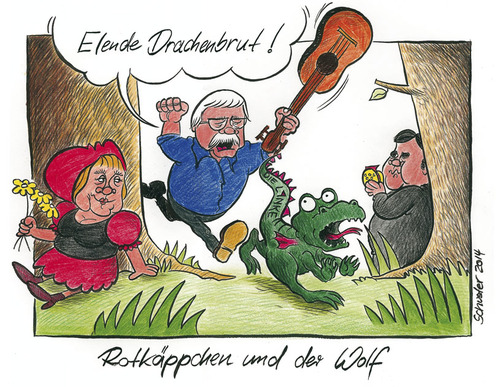Cartoon: Wolf Biermann und die Linken (medium) by Mario Schuster tagged wolf,biermann,karikatur,cartoon,mario,schuster,bundestag,angela,merkel,gregor,gysi