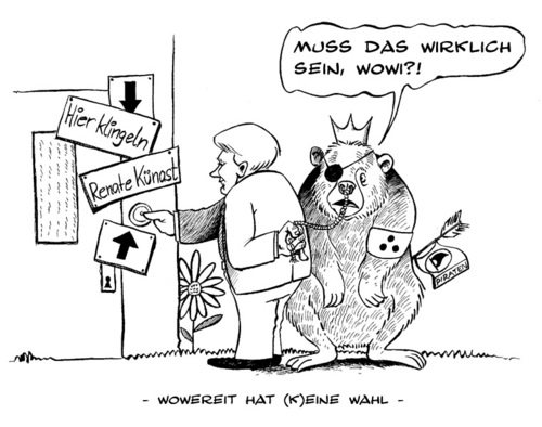Cartoon: Wowereit hat keine Wahl... (medium) by Mario Schuster tagged karikatur,cartoon,mario,schuster,wowereit,berlin,künast,wahl,gera,greiz