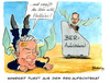 Cartoon: Wowereit fliegt... (small) by Mario Schuster tagged karikatur,cartoon,mario,schuster,wowereit,platzeck,flughafen,berlin,brandenburg