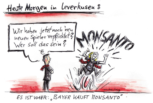 Cartoon: Leverkusen kauft MONSANTO (medium) by Mohrenberg tagged leverkusen,monsanto,fußball,bundesliga,übernahme,kauf