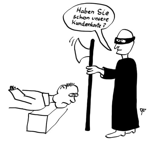 Cartoon: Efficient Hangman (medium) by thalasso tagged henker,kundenkarte,hangman,store,card,loyalty