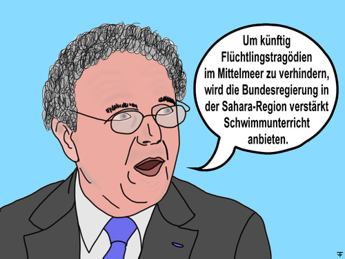 Cartoon: Einen wirklichen Beitrag leisten (medium) by thalasso tagged lampedusa,eu,flüchtlinge,flüchtlingskatastrophe,katastropheitalien,afrika,bundesinnenminister,friedrich,bundesregierung,minister,innenminister,hilfe,herkunftsländer