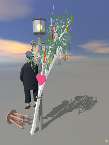 Cartoon: Farewell (medium) by thalasso tagged maypole,maibaum,farewell,abschied,laterne,herz,heart,street,light