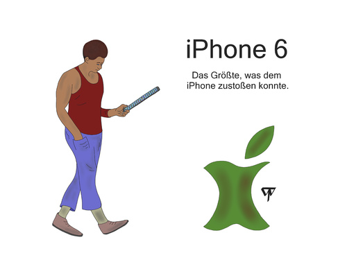 Cartoon: iPhone 6 (medium) by thalasso tagged iphone,smartphone,apple,size,mobile,ads
