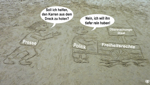 Cartoon: Karren im Dreck (medium) by thalasso tagged gedanken,freiheit,grundrechte,überwachung,verfassung,freiheitsrechte,bürgerrechte,presse,pressefreiheit