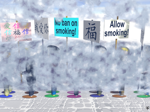 Cartoon: Rauchverbot in China (medium) by thalasso tagged rauchen,nichtrauchertag,demo,demonstration,china,peking,chinese,smog,luftverschmutzung