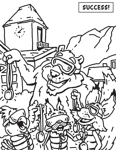 Cartoon: Adaptive Spirit Coloring Book 7 (medium) by karlwimer tagged bear,lynx,fox,falcon,ski,snowboard,mountain,vail,winter,snow,medals,clocktower,paralympic