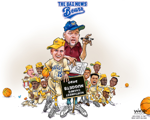 Cartoon: Bad News Bears of Basketball (medium) by karlwimer tagged nba,basketball,denver,nuggets,michael,malone,nikola,jokic,joker,bad,news,bears