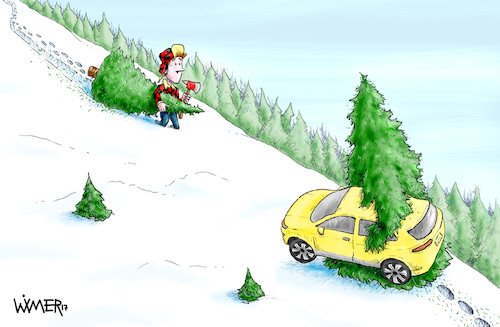 Cartoon: Christmas Tree Hunting (medium) by karlwimer tagged christmas,tree,humor,axe,holiday,tradition