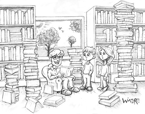 Cartoon: Create a Caption Books (medium) by karlwimer tagged books,caption,cartoon,library,dad,kids