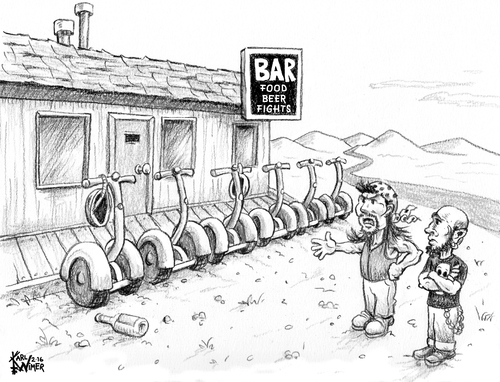 Cartoon: Create Your Own Caption Contest (medium) by karlwimer tagged bowtie,segway,biker,bar,motorcycles