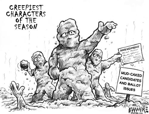 Cartoon: Creepy Characters (medium) by karlwimer tagged mudslinging,halloween,political,season,elections,us