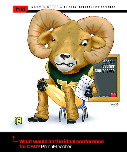 Cartoon: CSU Rams Best Conference (medium) by karlwimer tagged wimer,sports,cartoon,american,football,csu,colorado,state,ram,classroom,parent,teacher,conference