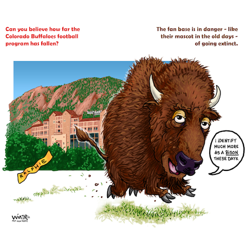 Cartoon: CU Buff Football Endangered (medium) by karlwimer tagged sports,cartoon,karl,wimer,colorado,university,buffaloes,buffs,football,american