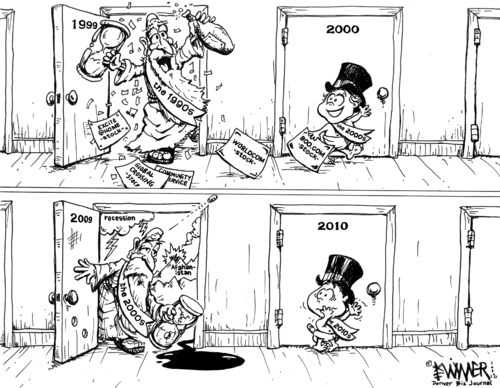 Cartoon: Dawn of a decade (medium) by karlwimer tagged new,year,baby,2010,2009,business,finance,economy,recession