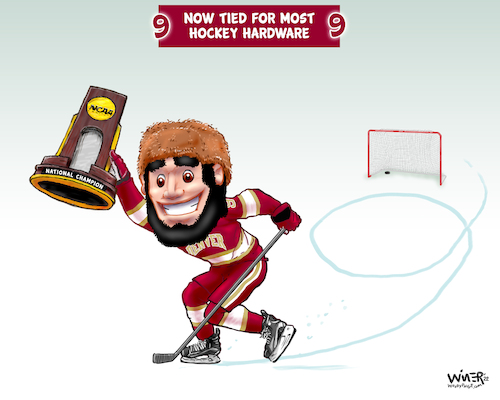 Cartoon: Denver Ice Hockey Hardware (medium) by karlwimer tagged karl,wimer,sports,cartoon,illustration,ice,hockey,university,of,denver,pioneers,championship,athletics