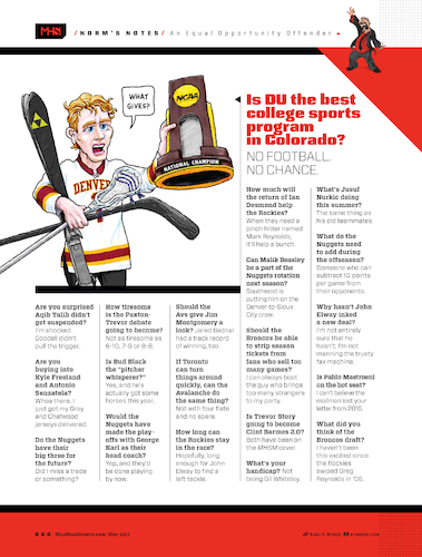 Cartoon: DU Sports Dont Get Respect (medium) by karlwimer tagged football,sports,american,ski,racing,lacrosse,denver,colorado,champions