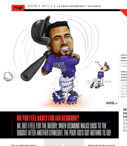 Cartoon: Ian Desmond Twisted Up (medium) by karlwimer tagged baseball,colorado,rockies,ian,desmond,strikeout