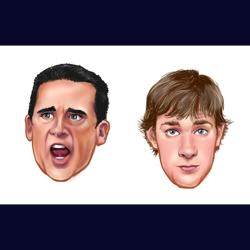 Cartoon: Jim and Michael The Office (medium) by karlwimer tagged michael,scott,jim,halpert,the,office,cartoon,portraits