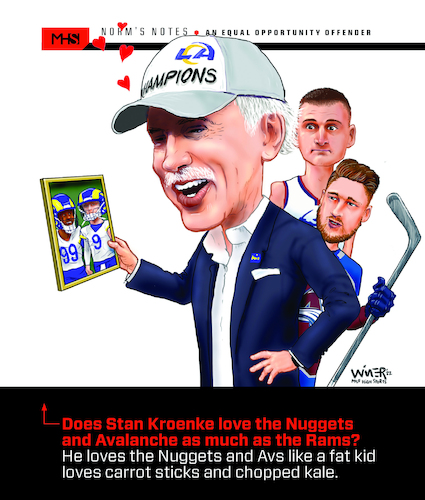 Cartoon: Kroenke Spurned Sports Children (medium) by karlwimer tagged sports,cartoon,karl,wimer,stan,kroenke,altitude,ice,hockey,basketball,denver,nuggets,colorado,avalanche,american,football,los,angeles,rams,championship,super,bowl,business