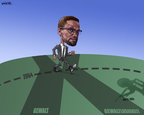 Cartoon: Malcolm X 100 years (medium) by karlwimer tagged malcolm,african,american,usa,assassination,politics,equity,racial