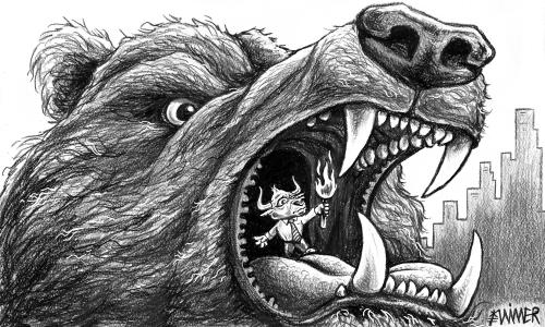 Cartoon: Mouth of Bear (medium) by karlwimer tagged bear,bull,stockmarket,bearmarket,economy,recession