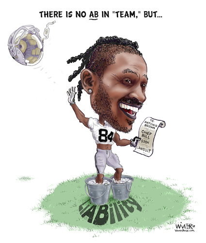 Cartoon: No AB in Team - Antonio Brown (medium) by karlwimer tagged oakland,raiders,nfl,american,football,antonio,brown,jon,gruden,sports