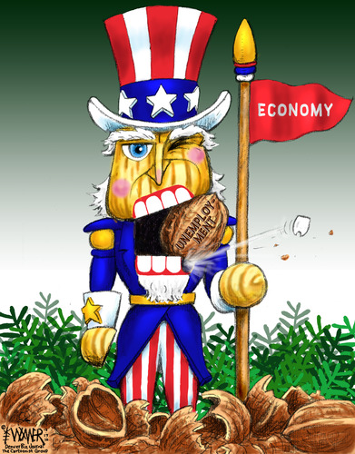 Cartoon: Nutcracker Sam (medium) by karlwimer tagged nutcracker,uncle,sam,business,economy,economics,usa,walnut,employment,unemployment,hiring,christmas