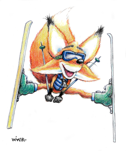 Cartoon: Sammy Spread Eagle Fox (medium) by karlwimer tagged ski,fox,cartoon,winter,sports,fun,spread,eagle,karl,wimer