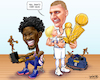 Cartoon: No Trophy Envy For Joker (small) by karlwimer tagged denver,nuggets,nikola,jokic,joker,serbia,nba,philadelphia,76ers,joel,embiid,championship,mvp,basketball