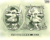 Cartoon: Presidents Day (small) by karlwimer tagged business,economy,stockmarket,market,bull,usa,america,presidents,washington,lincoln,money