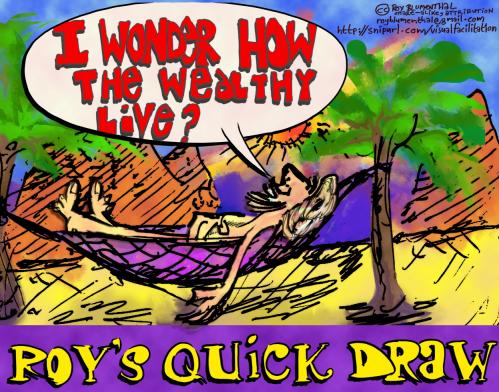 Cartoon: Luxury (medium) by royblumenthal tagged wealth,hammock,sleep,luxury,island,relax,poverty